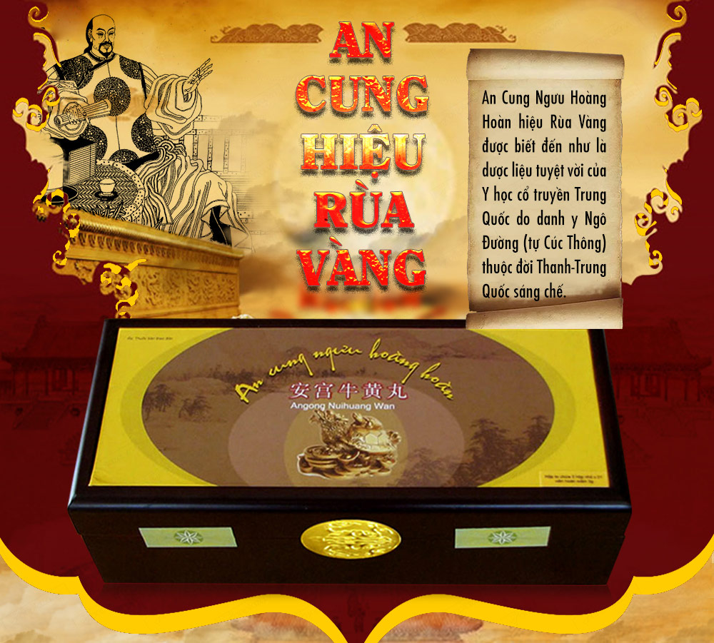 An cung ngưu rùa vàng hộp gỗ 1 viên