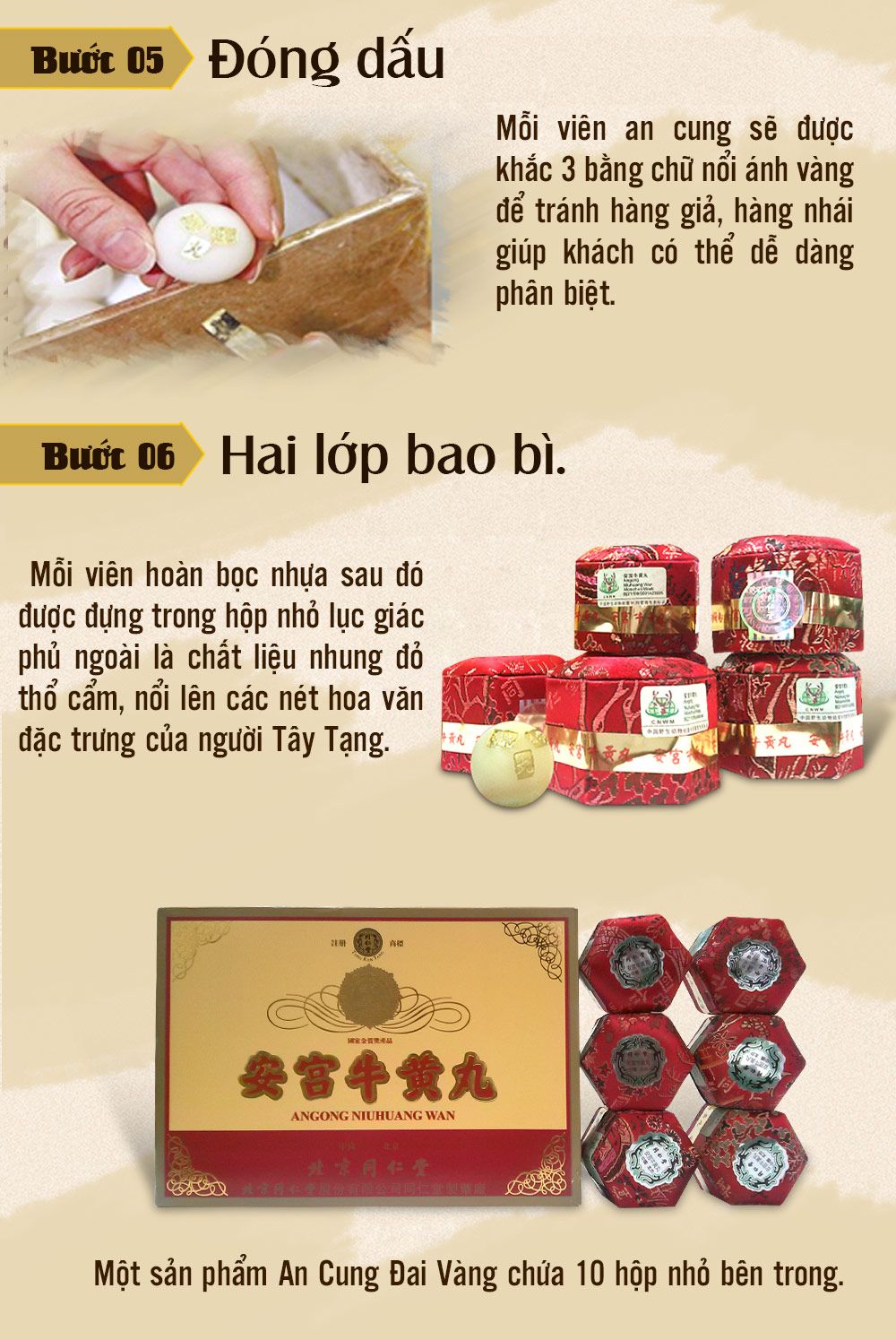 An cung ngưu hoàng hoàn đai vàng Trung Quốc Đồng Nhân Đường hôp quà biếu A006 9