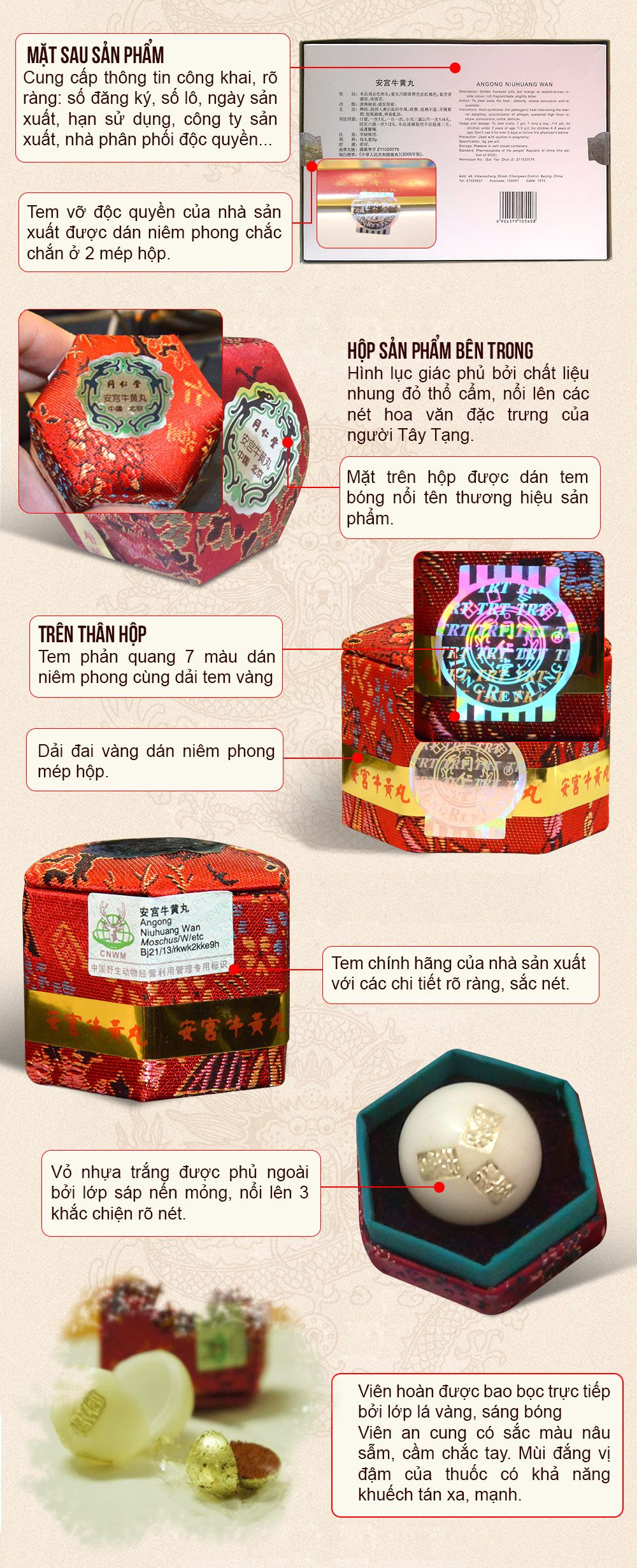 An cung ngưu hoàng hoàn đai vàng Trung Quốc Đồng Nhân Đường hôp quà biếu A006 11