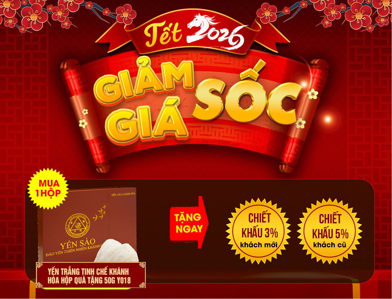 Quà biếu yến trắng tinh chế Khánh Hòa thượng hạng hộp quà tặng 50g (H015G) Y018