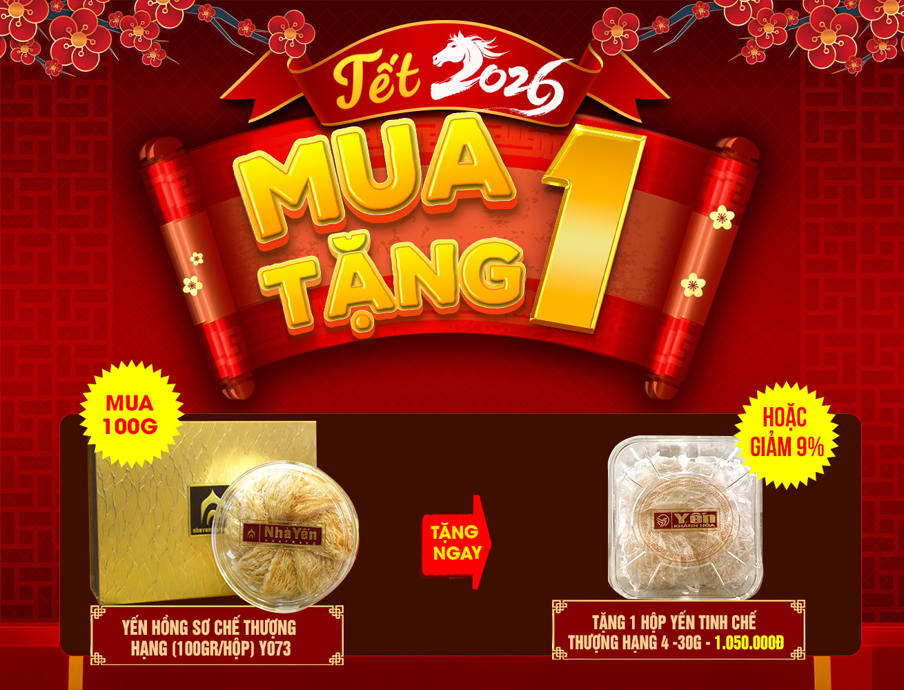 Hộp quà biếu tổ yến hồng sơ chế cao cấp thượng hạng (100g/hộp) Y073