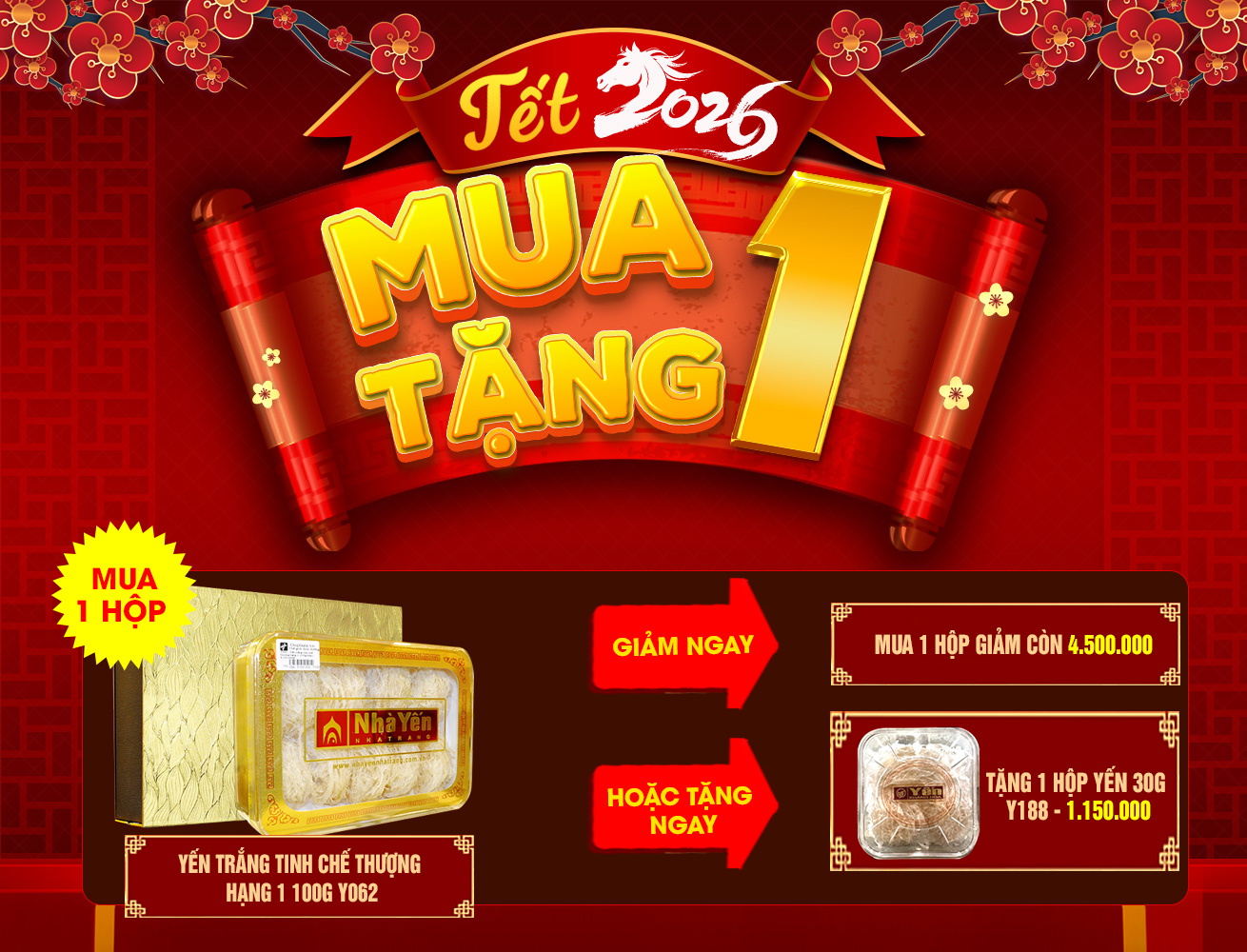 Hộp quà biếu yến trắng tinh chế thương hạng loại 1 (100g) Y062