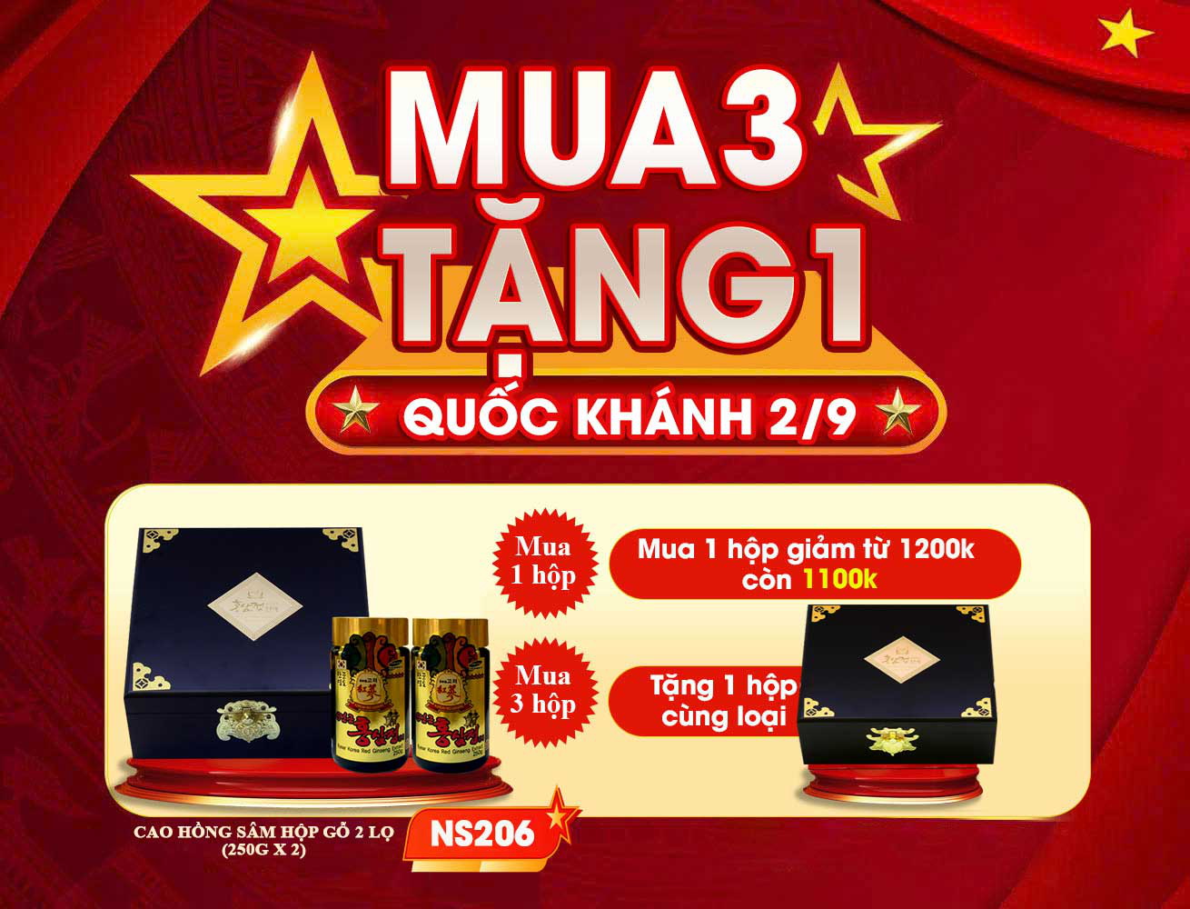 Cao hồng sâm Hàn Quốc 2 lọ hộp gỗ NS206