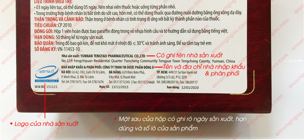 An cung ngưu hoàng hoàn Đông Á A028 a6