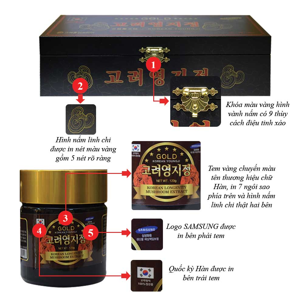 Cao Linh Chi Hàn Quốc cao cấp loại 3 lọ hộp gỗ đen Gold L029 3