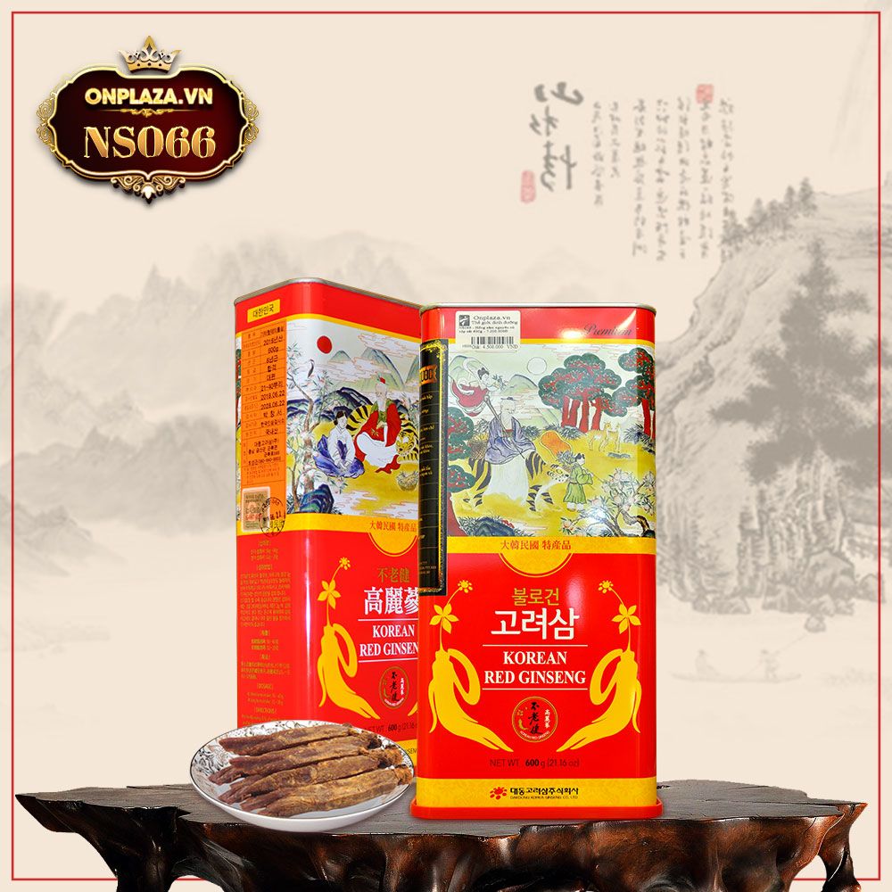 Hồng sâm nguyên củ hộp thiếc Hàn Quốc cao cấp 600g NS066