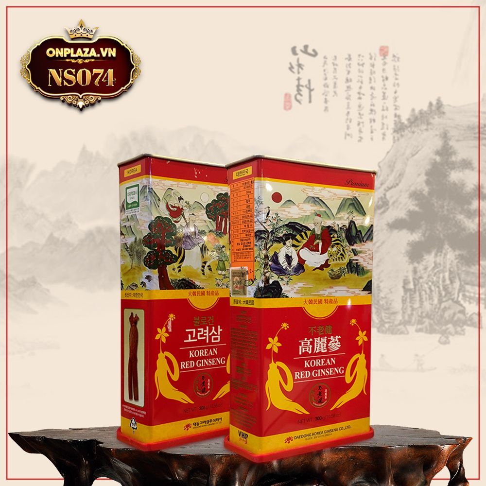 Hồng Sâm Nguyên Củ Sấy Khô Hàn Quốc hộp thiếc đỏ loại 300g NS074