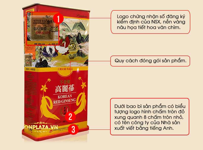 Hồng Sâm Nguyên Củ Sấy Khô Hàn Quốc hộp thiếc đỏ loại 300g NS074 2