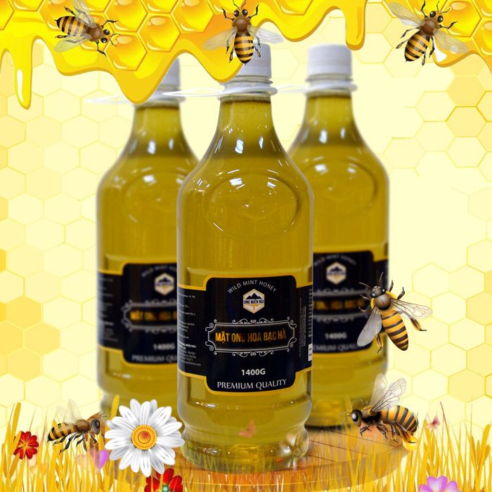 Mật ong hoa rừng bạc hà nguyên chất loại 1400g (Chai nhựa) MO004