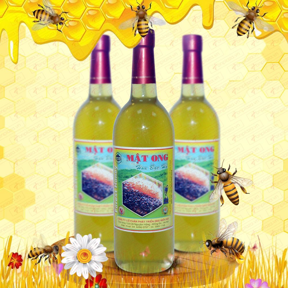 Mật ong hoa rừng bạc hà nguyên chất loại 1000g (Chai thủy tinh) MO005