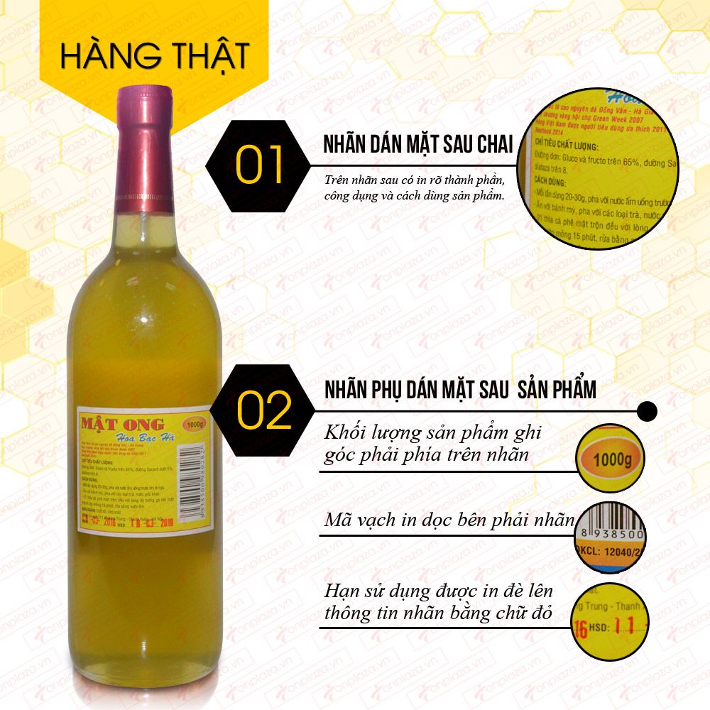 Mật ong hoa rừng bạc hà nguyên chất loại 1000g (Chai thủy tinh) MO005 2